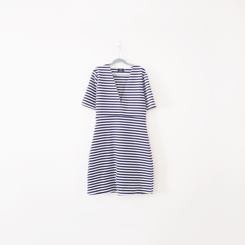 Zara Striped V Neck Mini Dress